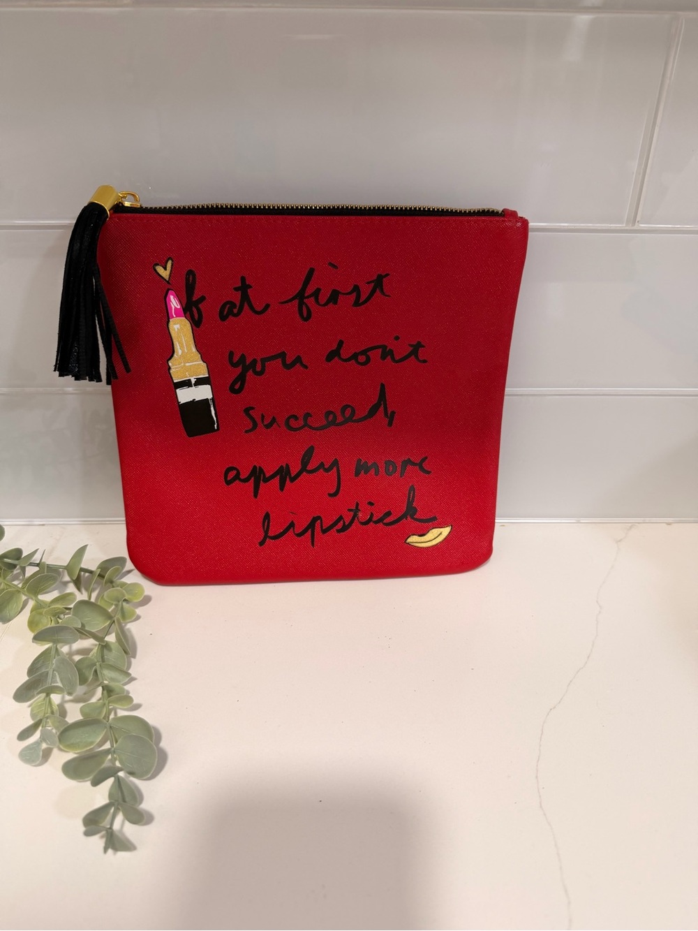 New Red Faux Leather Makeup Bag Cosmetic Case Lipstick Pictured Cute